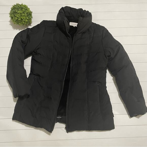 Calvin Klein FLAWED Black Down Filled Quilted Puffer‎ Coat Jacket Women’s Medium - Picture 1 of 9